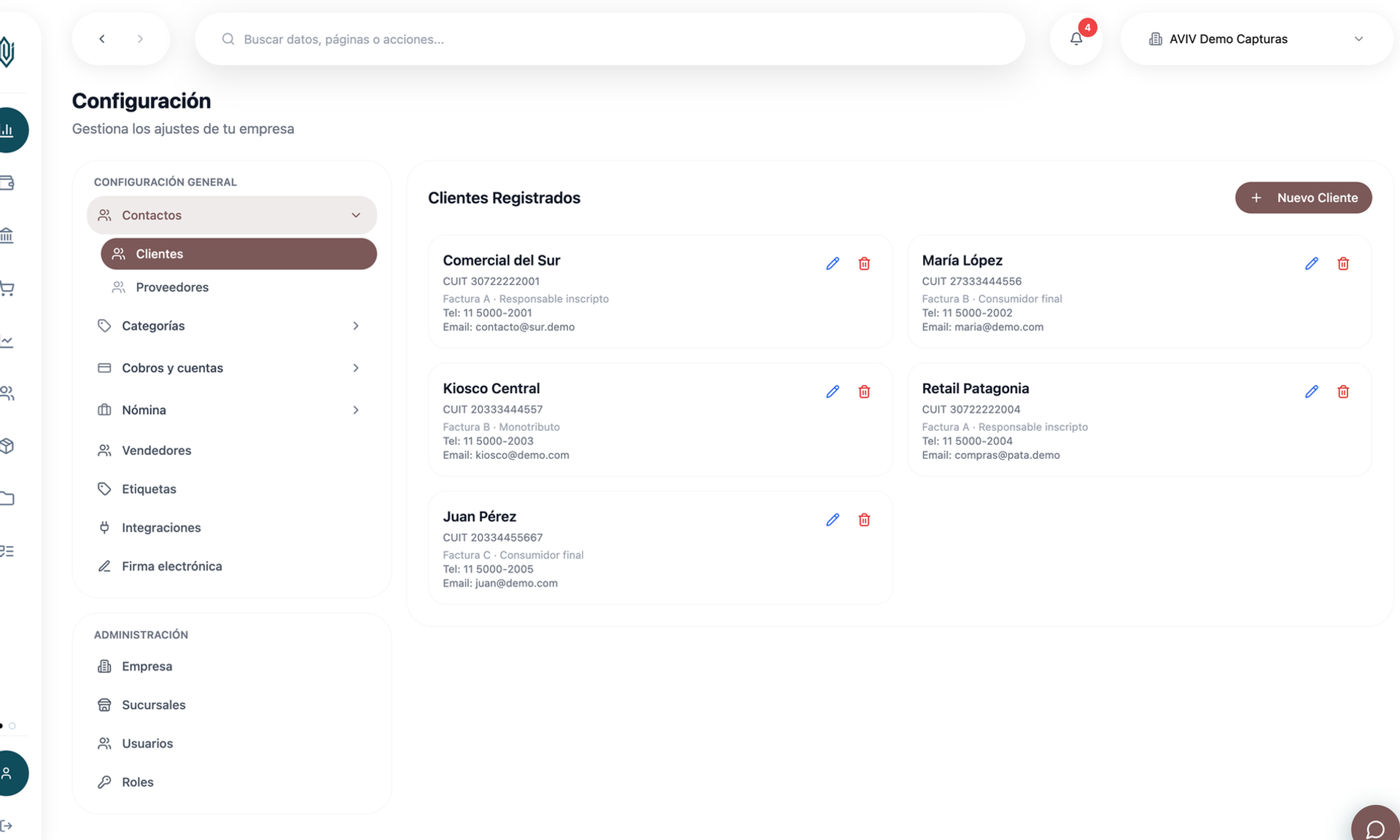 Configuración y maestros en AVIV